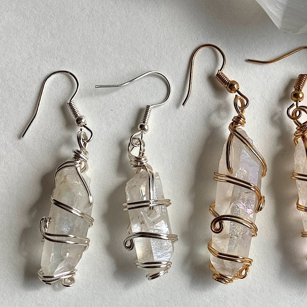 n e w | wire wrapped angel quartz earrings | raw crystal earrings | handmade 👼 - Picture 4 of 8
